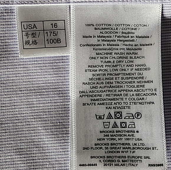 NWT Brooks Brothers Men's Milano Slim Fit Lavender/White Dress Shirt 16-33 - Picture 6 of 8